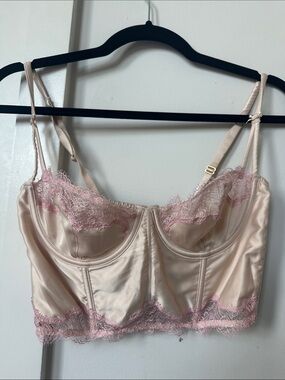 Victoria's Secret Satin and Lace Longline Bra in Blush Pink